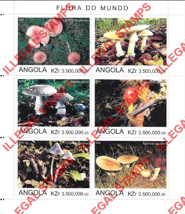 Angola 2000 Mushrooms Illegal Stamp Souvenir Sheets of 6 (Sheet 2) Angola 2000 Mushrooms Illegal Stamp Souvenir Sheets of 6 (Sheet 2)