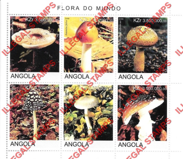 Angola 2000 Mushrooms Illegal Stamp Souvenir Sheets of 6 (Sheet 3) Angola 2000 Mushrooms Illegal Stamp Souvenir Sheets of 6 (Sheet 3)
