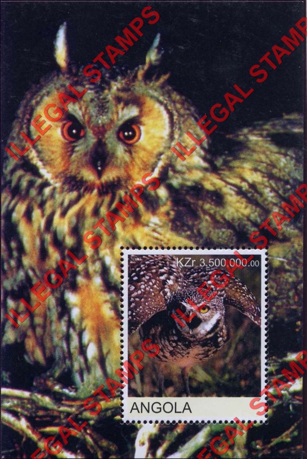 Angola 2000 Owls Illegal Stamp Souvenir Sheets of 1 (Sheet 4) Angola 2000 Owls Illegal Stamp Souvenir Sheets of 1 (Sheet 4)