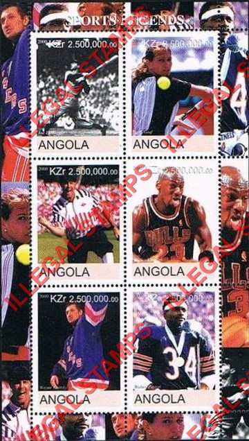 Angola 2000 Sports Legends Illegal Stamp Souvenir Sheet of 6 Angola 2000 Sports Legends Illegal Stamp Souvenir Sheet of 6