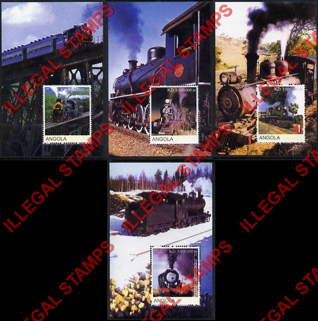 Angola 2000 Trains Illegal Stamp Souvenir Sheets of 1 Angola 2000 Trains Illegal Stamp Souvenir Sheets of 1