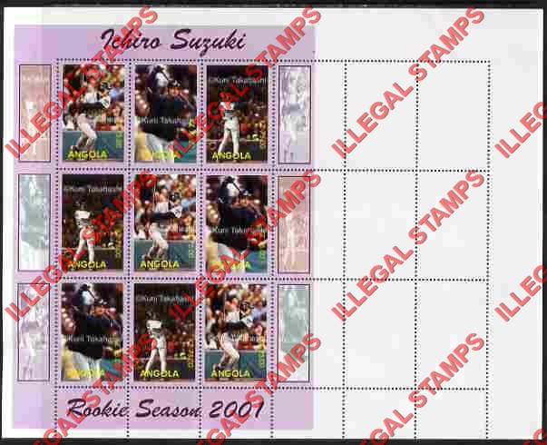 Angola 2001 Ichiro Suzuki Rookie Season Baseball Player (different a) Illegal Stamp Souvenir Sheet of 9 Angola 2001 Ichiro Suzuki Rookie Season Baseball Player (different a) Illegal Stamp Souvenir Sheet of 9