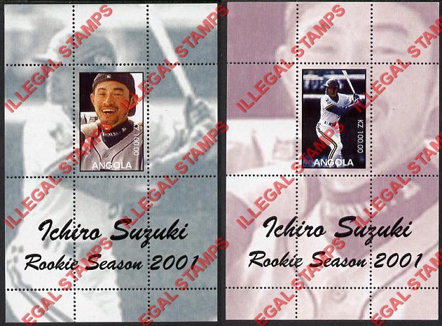 Angola 2001 Ichiro Suzuki Rookie Season Baseball Player Illegal Stamp Souvenir Sheets of 1 Angola 2001 Ichiro Suzuki Rookie Season Baseball Player Illegal Stamp Souvenir Sheets of 1