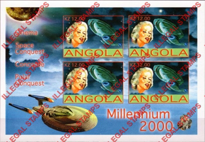 Angola 2001 Millennium 2000 Cinema Illegal Stamp Souvenir Sheet of 4 Angola 2001 Millennium 2000 Cinema Illegal Stamp Souvenir Sheet of 4