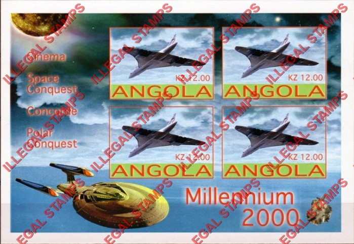 Angola 2001 Millennium 2000 Concorde Illegal Stamp Souvenir Sheet of 4 Angola 2001 Millennium 2000 Concorde Illegal Stamp Souvenir Sheet of 4