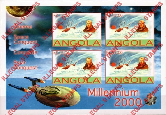 Angola 2001 Millennium 2000 Polar Conquest Illegal Stamp Souvenir Sheet of 4 Angola 2001 Millennium 2000 Polar Conquest Illegal Stamp Souvenir Sheet of 4