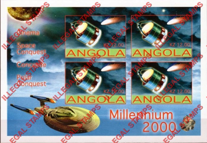 Angola 2001 Millennium 2000 Space Conquest Illegal Stamp Souvenir Sheet of 4 Angola 2001 Millennium 2000 Space Conquest Illegal Stamp Souvenir Sheet of 4