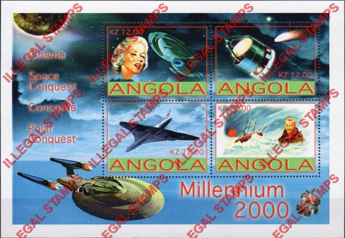 Angola 2001 Millennium 2000 Illegal Stamp Souvenir Sheet of 4 Angola 2001 Millennium 2000 Illegal Stamp Souvenir Sheet of 4