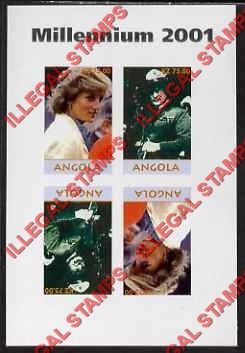 Angola 2001 Princess Diana and Baden Powell Millennium 2001 Illegal Stamp Souvenir Sheet of 4 Angola 2001 Princess Diana and Baden Powell Millennium 2001 Illegal Stamp Souvenir Sheet of 4