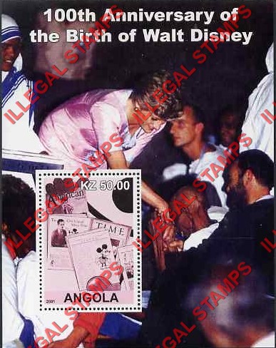 Angola 2001 Walt Disney Birth Anniversary Illegal Stamp Souvenir Sheets of 1 (Sheet 10) Angola 2001 Walt Disney Birth Anniversary Illegal Stamp Souvenir Sheets of 1 (Sheet 10)