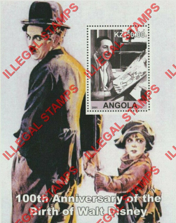 Angola 2001 Walt Disney Birth Anniversary Illegal Stamp Souvenir Sheets of 1 (Sheet 2) Angola 2001 Walt Disney Birth Anniversary Illegal Stamp Souvenir Sheets of 1 (Sheet 2)