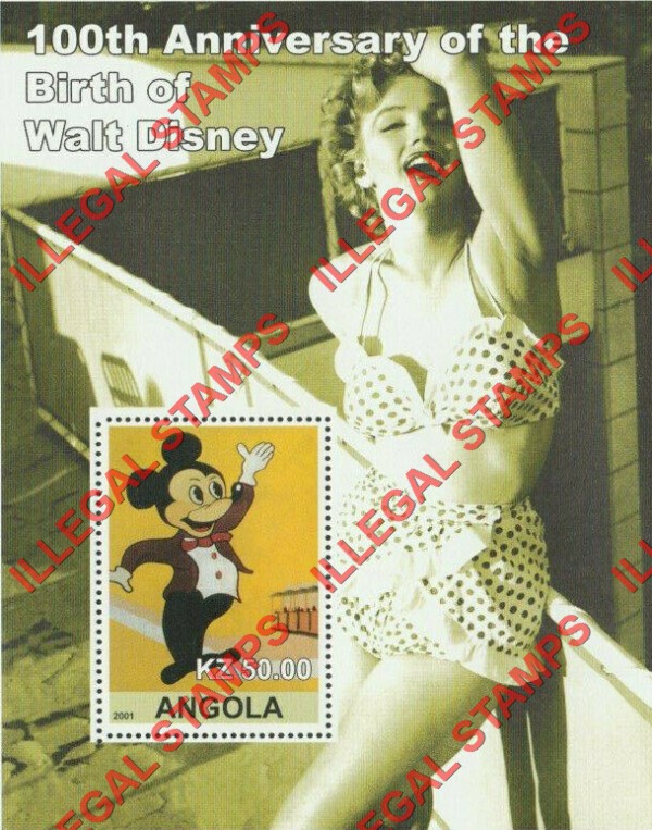 Angola 2001 Walt Disney Birth Anniversary Illegal Stamp Souvenir Sheets of 1 (Sheet 3) Angola 2001 Walt Disney Birth Anniversary Illegal Stamp Souvenir Sheets of 1 (Sheet 3)