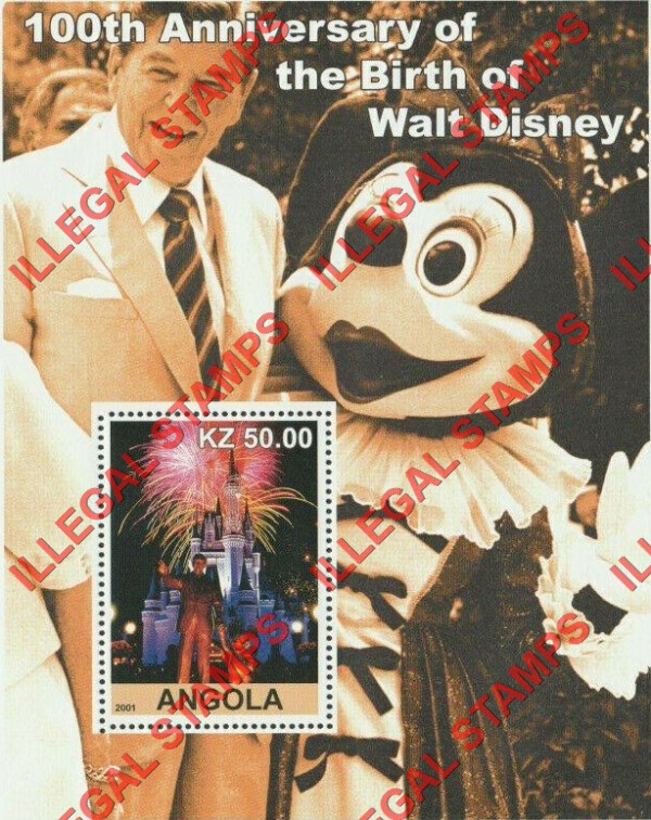 Angola 2001 Walt Disney Birth Anniversary Illegal Stamp Souvenir Sheets of 1 (Sheet 4) Angola 2001 Walt Disney Birth Anniversary Illegal Stamp Souvenir Sheets of 1 (Sheet 4)