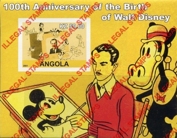 Angola 2001 Walt Disney Birth Anniversary Illegal Stamp Souvenir Sheets of 1 (Sheet 7) Angola 2001 Walt Disney Birth Anniversary Illegal Stamp Souvenir Sheets of 1 (Sheet 7)