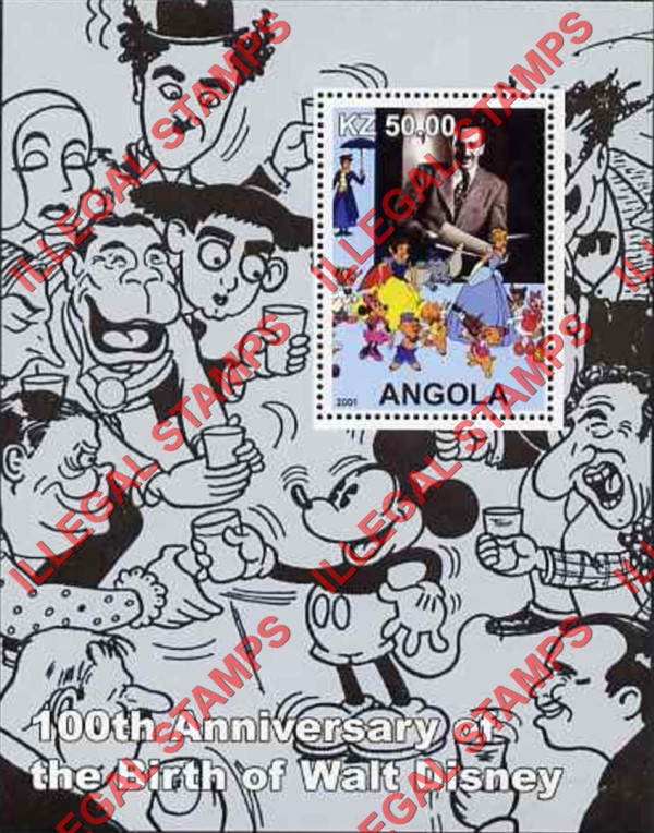 Angola 2001 Walt Disney Birth Anniversary Illegal Stamp Souvenir Sheets of 1 (Sheet 8) Angola 2001 Walt Disney Birth Anniversary Illegal Stamp Souvenir Sheets of 1 (Sheet 8)