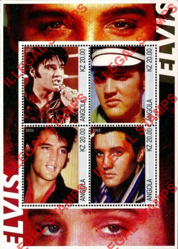 Angola 2002 Elvis Presley Illegal Stamp Souvenir Sheet of 4 Angola 2002 Elvis Presley Illegal Stamp Souvenir Sheet of 4
