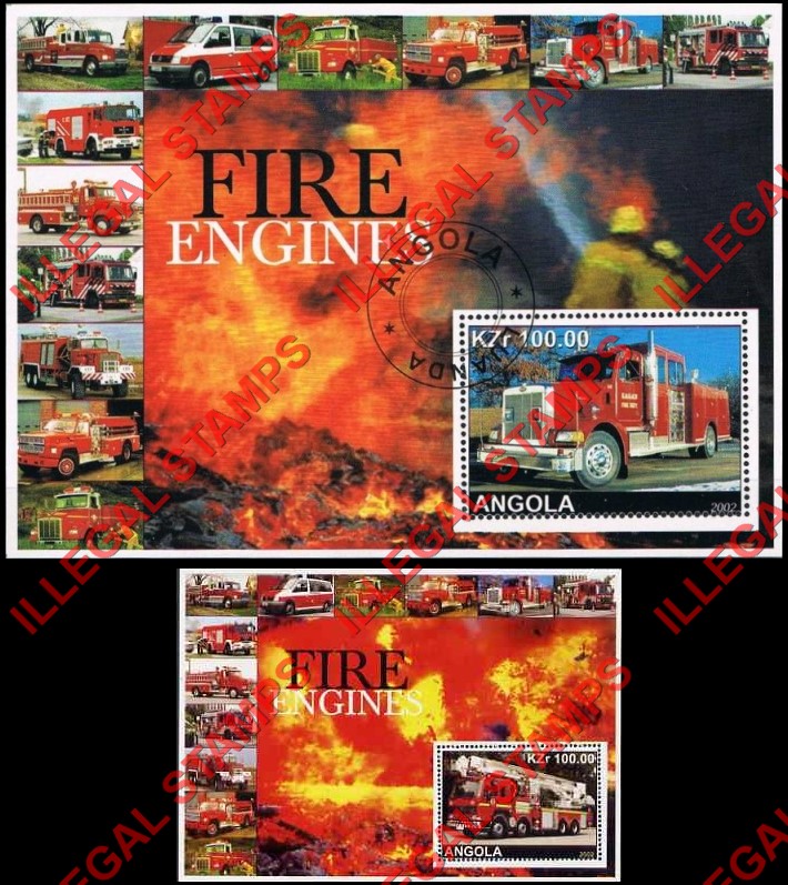 Angola 2002 Fire Engines Illegal Stamp Souvenir Sheets of 1 Angola 2002 Fire Engines Illegal Stamp Souvenir Sheets of 1