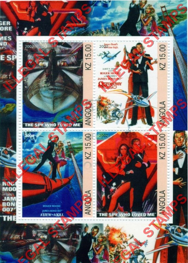 Angola 2002 James Bond Illegal Stamp Souvenir Sheets of 4 (Sheet 1) Angola 2002 James Bond Illegal Stamp Souvenir Sheets of 4 (Sheet 1)