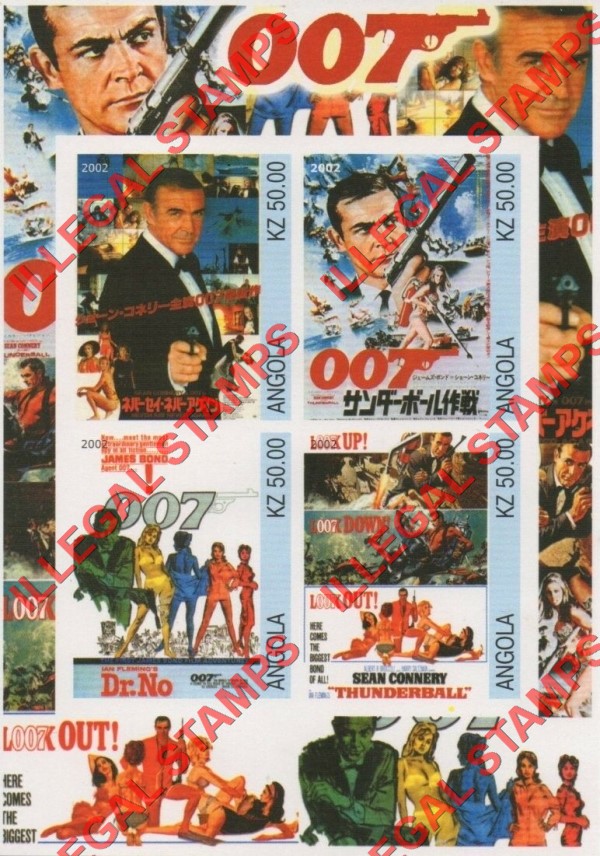 Angola 2002 James Bond Illegal Stamp Souvenir Sheets of 4 (Sheet 2) Angola 2002 James Bond Illegal Stamp Souvenir Sheets of 4 (Sheet 2)