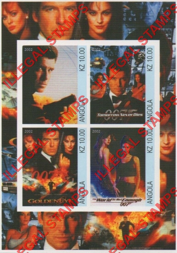 Angola 2002 James Bond Illegal Stamp Souvenir Sheets of 4 (Sheet 3) Angola 2002 James Bond Illegal Stamp Souvenir Sheets of 4 (Sheet 3)