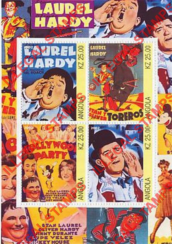 Angola 2002 Laurel and Hardy Illegal Stamp Souvenir Sheet of 4 Angola 2002 Laurel and Hardy Illegal Stamp Souvenir Sheet of 4