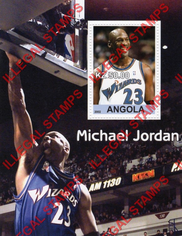 Angola 2002 Michael Jordan Illegal Stamp Souvenir Sheets of 1 (Sheet 1) Angola 2002 Michael Jordan Illegal Stamp Souvenir Sheets of 1 (Sheet 1)