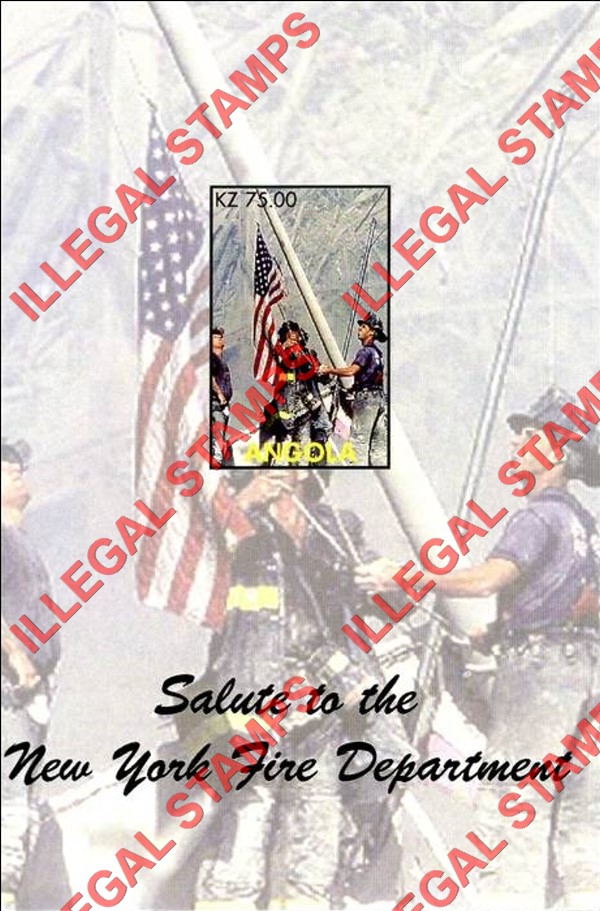 Angola 2002 Salute to the New York Fire Department Illegal Stamp Souvenir Sheet of 1 Angola 2002 Salute to the New York Fire Department Illegal Stamp Souvenir Sheet of 1