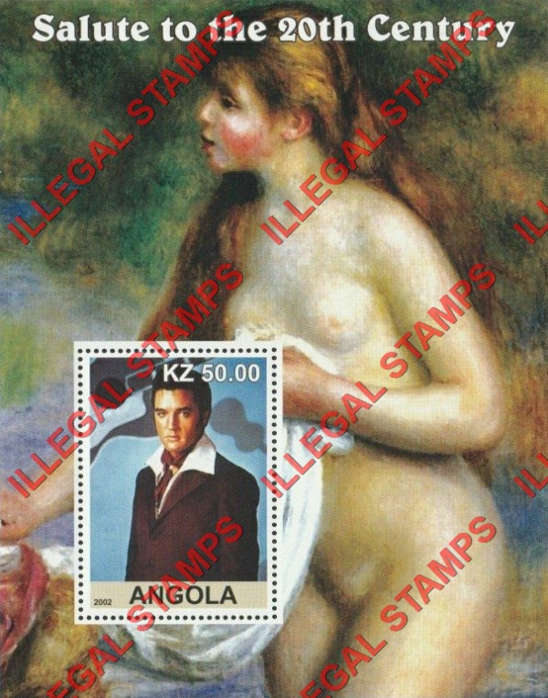 Angola 2002 Salute to the 20th Century Elvis Presley and Renoir Nude Painting Illegal Stamp Souvenir Sheet of 1 Angola 2002 Salute to the 20th Century Elvis Presley and Renoir Nude Painting Illegal Stamp Souvenir Sheet of 1