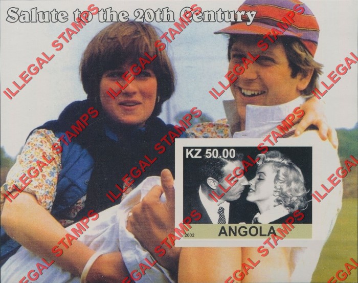 Angola 2002 Salute to the 20th Century Marilyn Monroe and Princess Diana Illegal Stamp Souvenir Sheet of 1 Angola 2002 Salute to the 20th Century Marilyn Monroe and Princess Diana Illegal Stamp Souvenir Sheet of 1