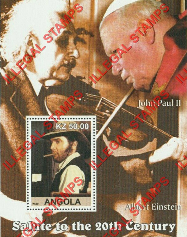Angola 2002 Salute to the 20th Century Elvis Presley, Pope John Paul II and Albert Einstein Illegal Stamp Souvenir Sheet of 1 Angola 2002 Salute to the 20th Century Elvis Presley, Pope John Paul II and Albert Einstein Illegal Stamp Souvenir Sheet of 1