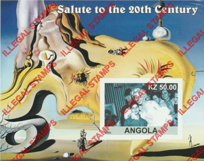 Angola 2002 Salute to the 20th Century Marilyn Monroe and Salvador Dali Painting Illegal Stamp Souvenir Sheet of 1 Angola 2002 Salute to the 20th Century Marilyn Monroe and Salvador Dali Painting Illegal Stamp Souvenir Sheet of 1