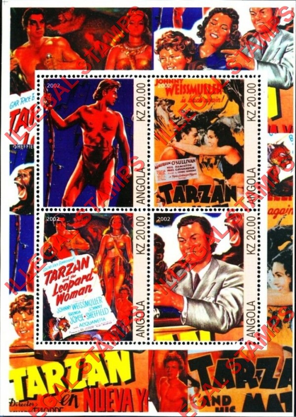 Angola 2002 Tarzan Illegal Stamp Souvenir Sheet of 4 Angola 2002 Tarzan Illegal Stamp Souvenir Sheet of 4