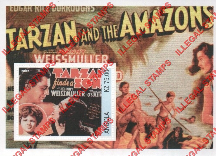 Angola 2002 Tarzan Illegal Stamp Souvenir Sheet of 1 Angola 2002 Tarzan Illegal Stamp Souvenir Sheet of 1