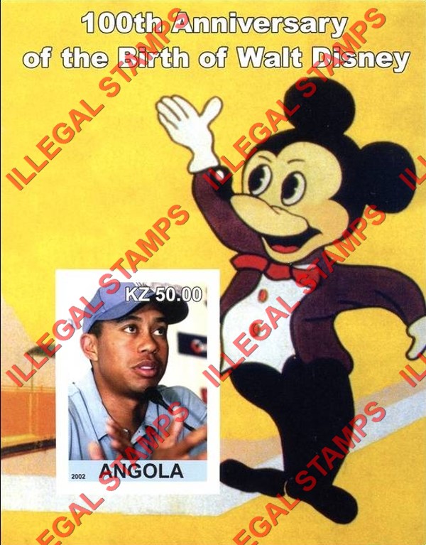 Angola 2002 Walt Disney Birth Anniversary Illegal Stamp Souvenir Sheets of 1 (Sheet 3) Angola 2002 Walt Disney Birth Anniversary Illegal Stamp Souvenir Sheets of 1 (Sheet 3)