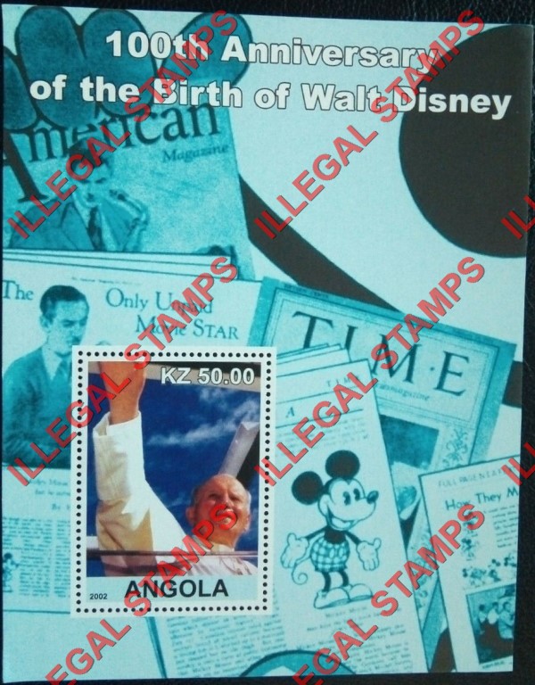 Angola 2002 Walt Disney Birth Anniversary Illegal Stamp Souvenir Sheets of 1 (Sheet 4) Angola 2002 Walt Disney Birth Anniversary Illegal Stamp Souvenir Sheets of 1 (Sheet 4)