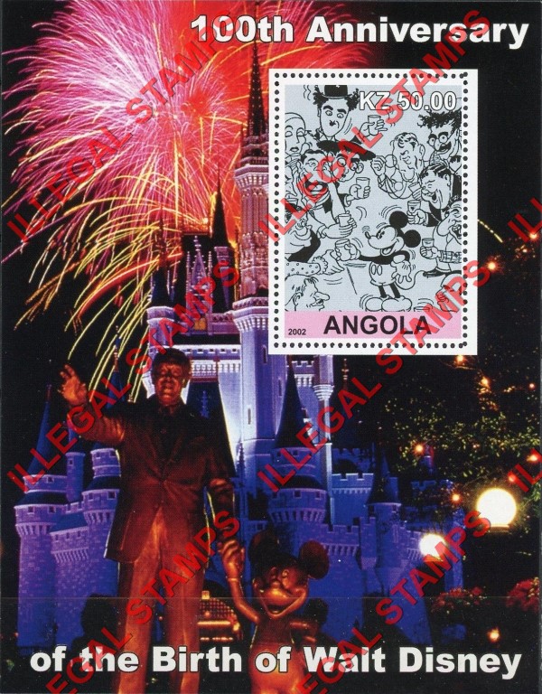 Angola 2002 Walt Disney Birth Anniversary Illegal Stamp Souvenir Sheets of 1 (Sheet 6) Angola 2002 Walt Disney Birth Anniversary Illegal Stamp Souvenir Sheets of 1 (Sheet 6)