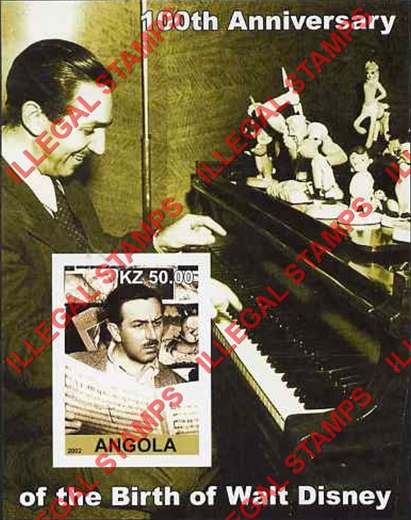 Angola 2002 Walt Disney Birth Anniversary Illegal Stamp Souvenir Sheets of 1 (Sheet 7) Angola 2002 Walt Disney Birth Anniversary Illegal Stamp Souvenir Sheets of 1 (Sheet 7)
