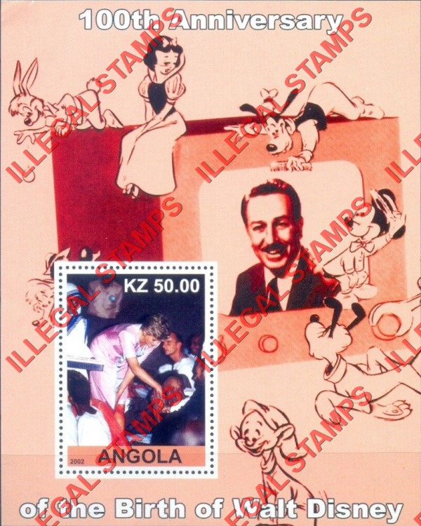 Angola 2002 Walt Disney Birth Anniversary Illegal Stamp Souvenir Sheets of 1 (Sheet 9) Angola 2002 Walt Disney Birth Anniversary Illegal Stamp Souvenir Sheets of 1 (Sheet 9)