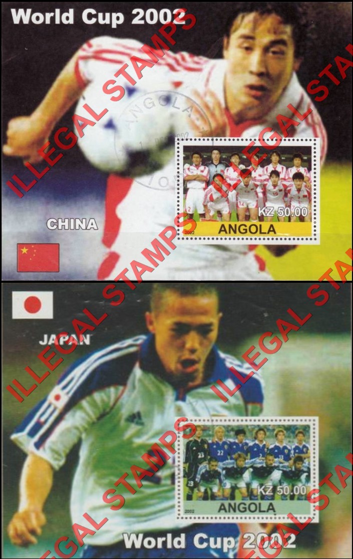 Angola 2002 World Cup Soccer Teams from China and Japan Illegal Stamp Souvenir Sheets of 1 Angola 2002 World Cup Soccer Teams from China and Japan Illegal Stamp Souvenir Sheets of 1