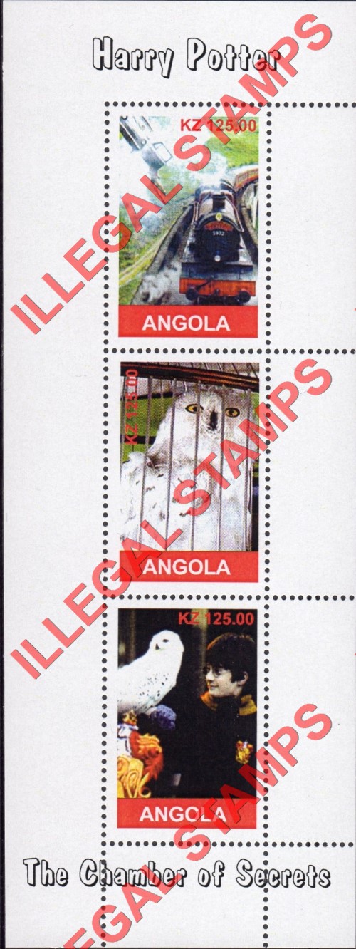 Angola 2003 Harry Potter Chamber of Secrets Illegal Stamp Souvenir Sheets of 3 (Sheet 2) Angola 2003 Harry Potter Chamber of Secrets Illegal Stamp Souvenir Sheets of 3 (Sheet 2)