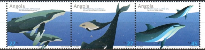 Angola 2004 Whales Marine Mammals Genuine Stamp Strip of 3 Angola 2004 Whales Marine Mammals Genuine Stamp Strip of 3