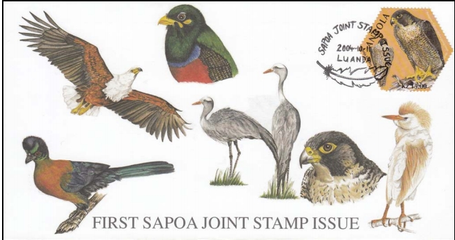 Angola 2004 SAPOA Birds First Joint Stamp Issue Unissued Souvenir Sheet of 8 First Day Cover Angola 2004 SAPOA Birds First Joint Stamp Issue Unissued Souvenir Sheet of 8 First Day Cover