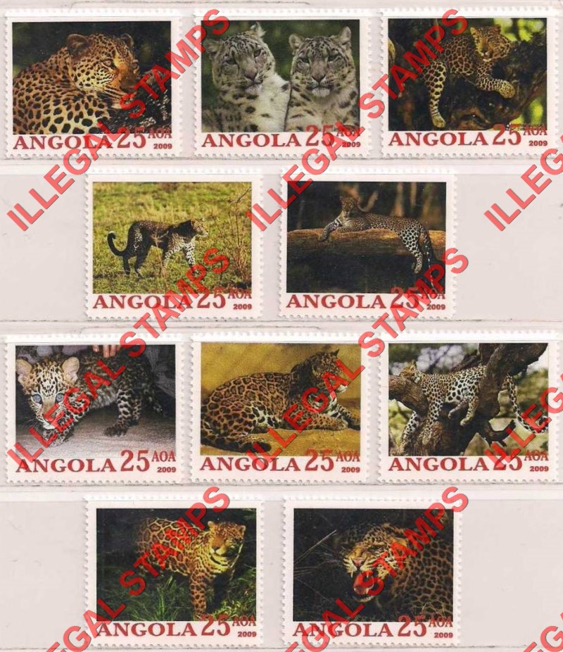 Angola 2009 Leopards Illegal Stamp Set of 10 Angola 2009 Leopards Illegal Stamp Set of 10