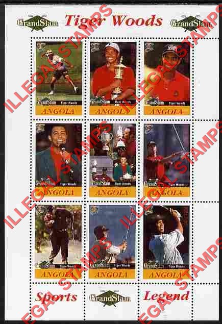 Angola 2009 Tiger Woods Grand Slam Illegal Stamp Souvenir Sheets of 9 (Sheet 2) Angola 2009 Tiger Woods Grand Slam Illegal Stamp Souvenir Sheets of 9 (Sheet 2)