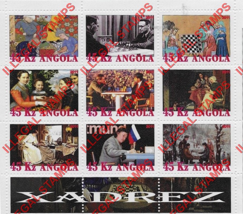 Angola 2011 Chess Illegal Stamp Souvenir Sheets of 9 (Sheet 1) Angola 2011 Chess Illegal Stamp Souvenir Sheets of 9 (Sheet 1)
