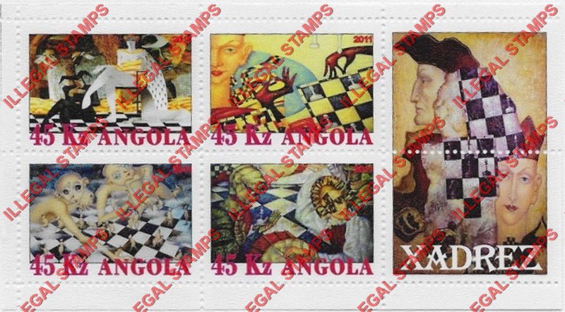 Angola 2011 Chess Illegal Stamp Souvenir Sheets of 4 Plus 2 Labels (Sheet 5) Angola 2011 Chess Illegal Stamp Souvenir Sheets of 4 Plus 2 Labels (Sheet 5)