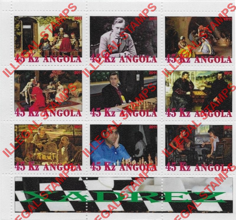 Angola 2011 Chess Illegal Stamp Souvenir Sheets of 9 (Sheet 2) Angola 2011 Chess Illegal Stamp Souvenir Sheets of 9 (Sheet 2)