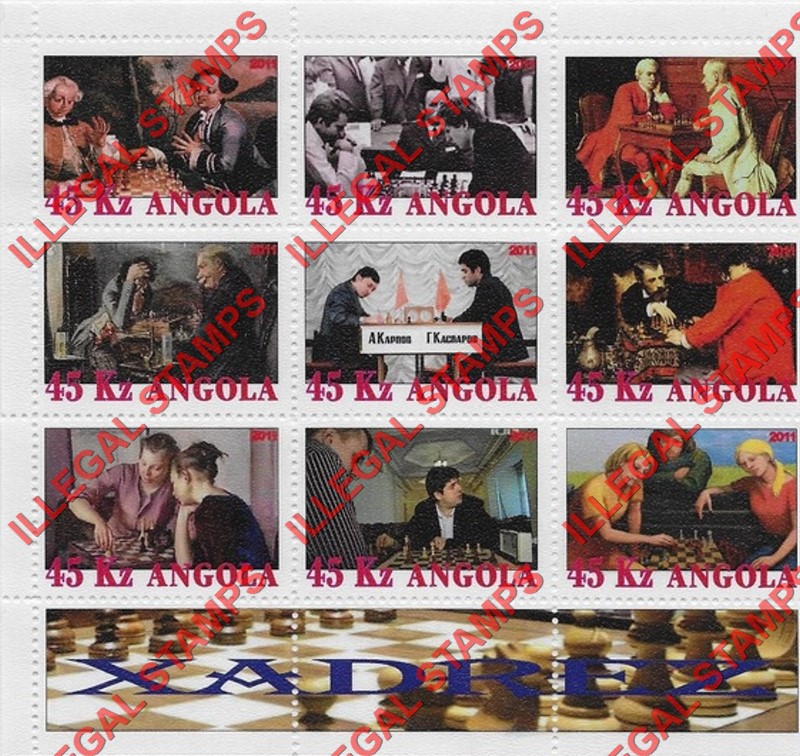 Angola 2011 Chess Illegal Stamp Souvenir Sheets of 9 (Sheet 6) Angola 2011 Chess Illegal Stamp Souvenir Sheets of 9 (Sheet 6)
