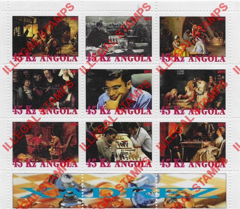 Angola 2011 Chess Illegal Stamp Souvenir Sheets of 9 (Sheet 8) Angola 2011 Chess Illegal Stamp Souvenir Sheets of 9 (Sheet 8)