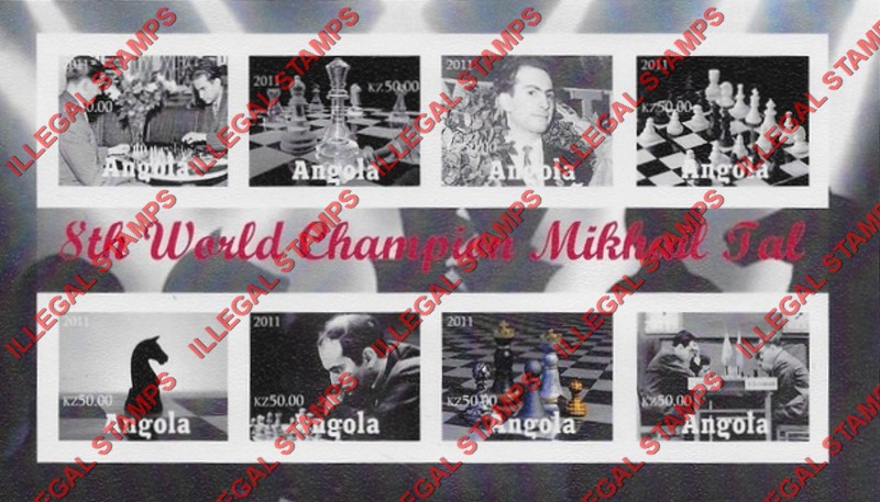 Angola 2011 Chess Illegal Stamp Souvenir Sheet of 8 Angola 2011 Chess Illegal Stamp Souvenir Sheet of 8